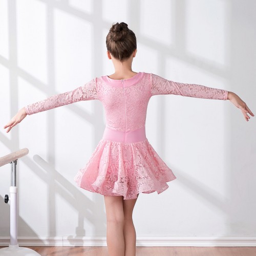 Girls kids competition light pink lace latin dance dresses salsa rumba chacha dance skirts dresses